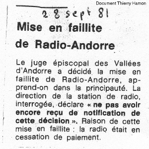 Mise en faillite de Radio-Andorre