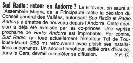 Sud Radio: Retour en Andorre?