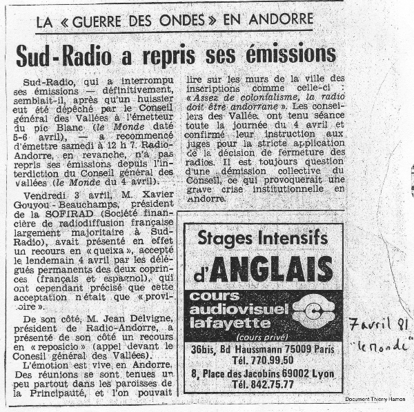 La guerre des ondes en Andorre - Sud Radio a repris ses emissions